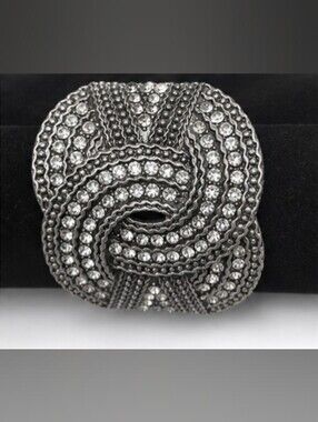 Silver tone Rhinestone Statement Cuff Bracelet Wide Chunky Swirl Open Bracelet